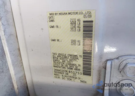 2009 Nissan Maxima 3.5 Sv from USA, damaged, VIN 1N4AA51E39C851753